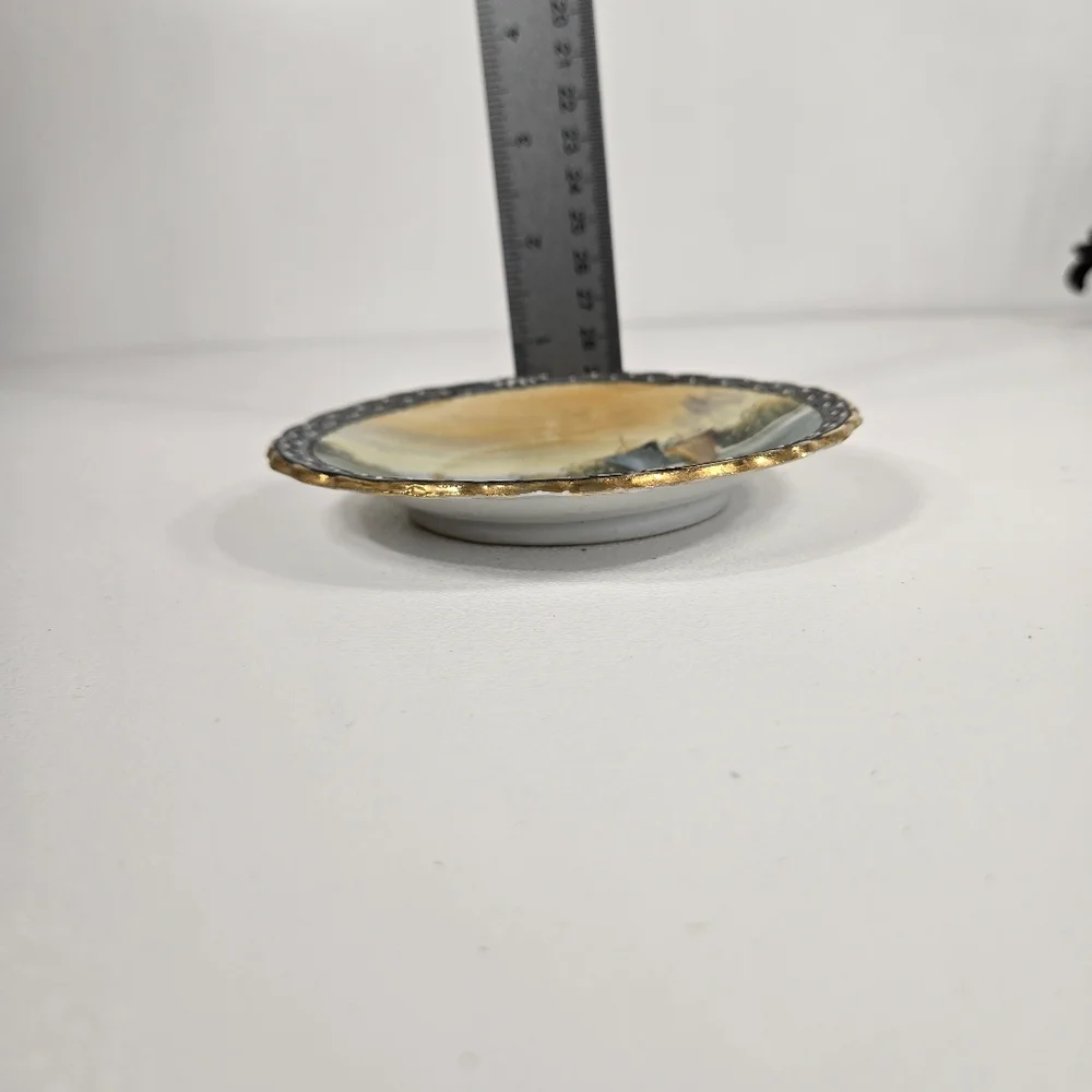 Antique Porcelain Hand Painted Sailboat Saucer Blue Nautical Catchall Dish Japan